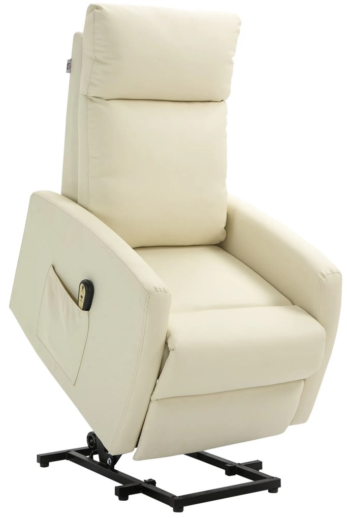 HOMCOM Poltrona Relax Levanta Pessoas Poltrona Elétrica Reclinável a 145° com Controlo Remoto Apoio para Pés 67x95x105 cm Creme | Aosom Portugal