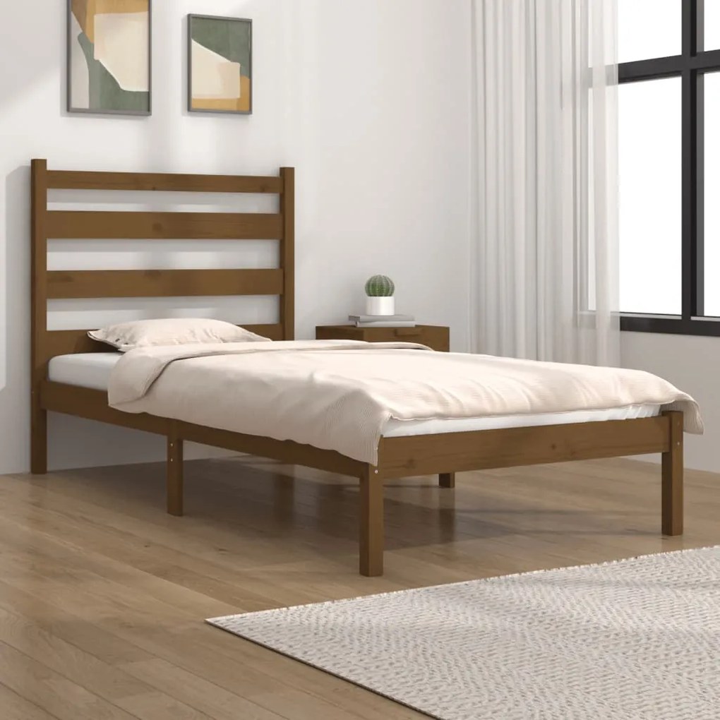 vidaXL Estrutura cama pequena solteiro 75x190 cm pinho castanho mel