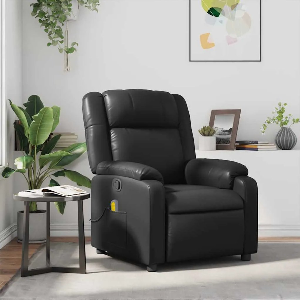 Poltrona de massagens reclinável couro artificial preto
