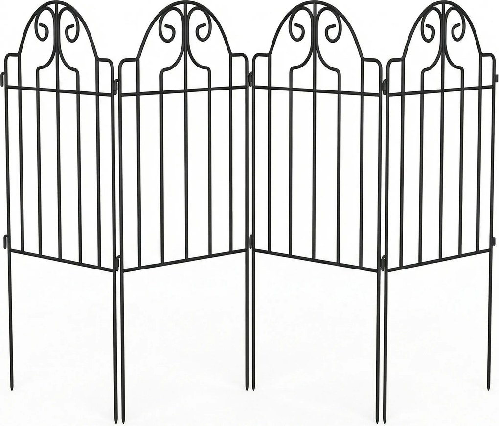 Outsunny Conjunto de 4 Cercas de Jardim Metálicas 125x57 cm com Design Arqueado Resistente e Fácil de Instalar para Pátio Relva Preto | Aosom Portugal
