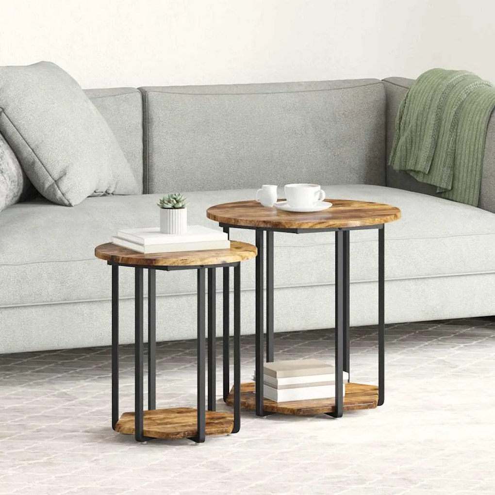 Conjunto de Mesas de Apoio 2 pcs Carvalho Fumado em Madeira e Metal