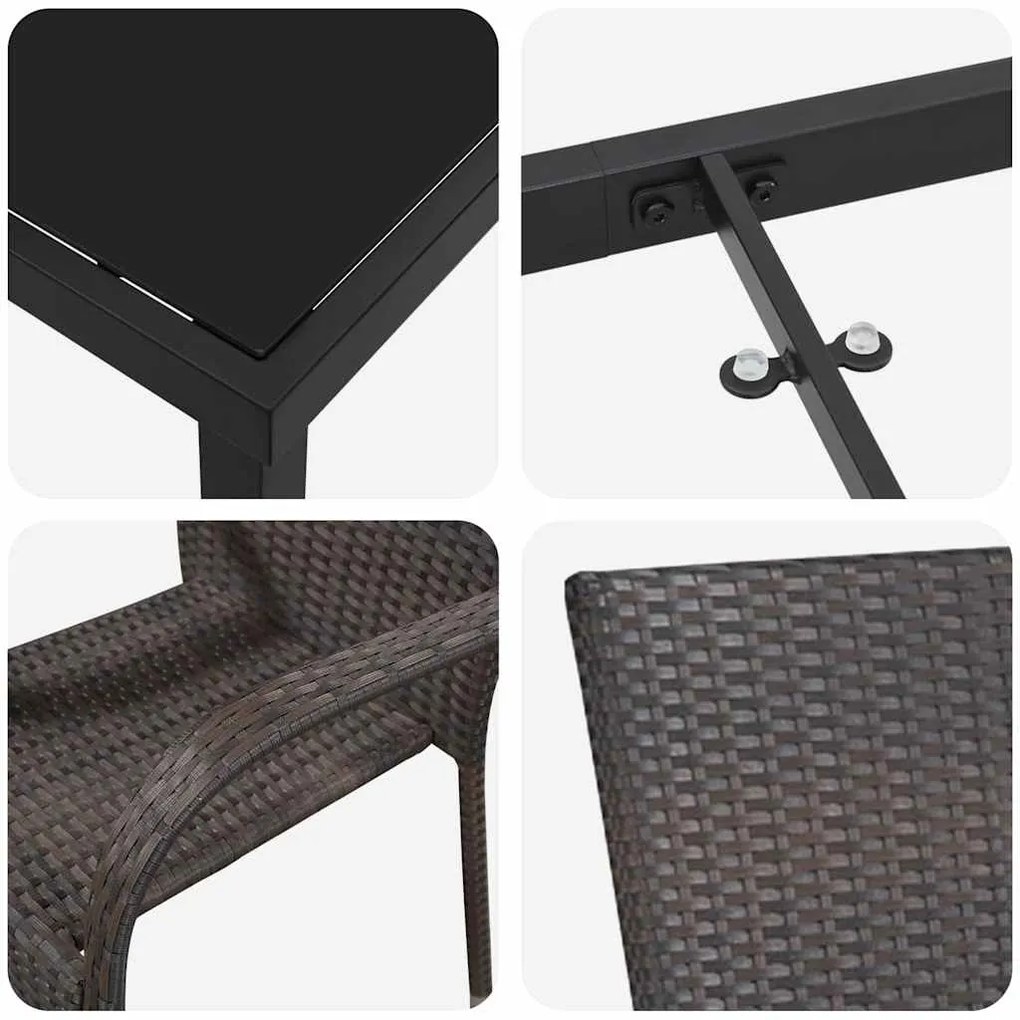 Conjunto de Jantar para Jardim 7 pcs Castanho Rattan de PE