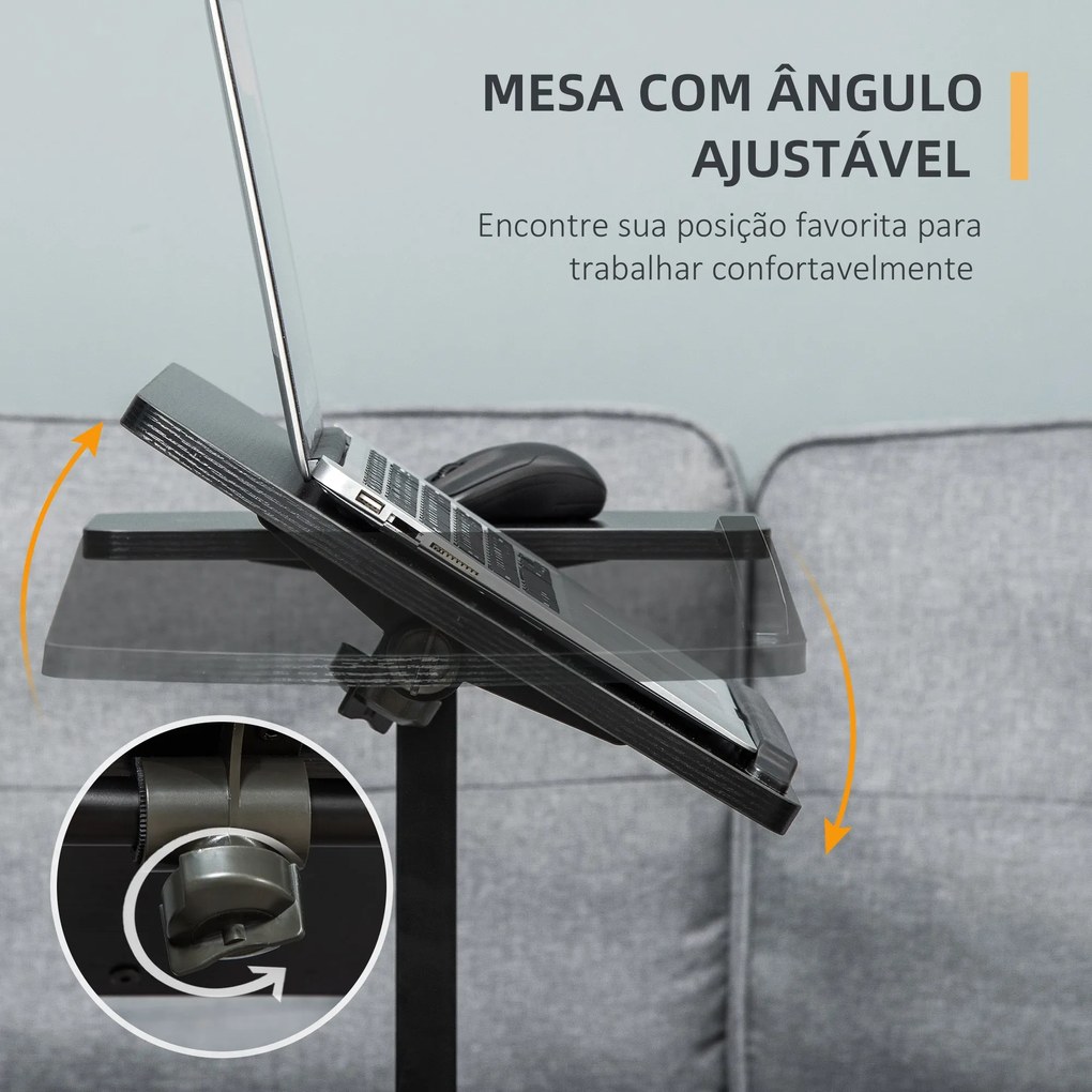 HOMCOM Mesa Auxiliar com Rodas Mesa Lateral para Sofá ou Cama com Altu