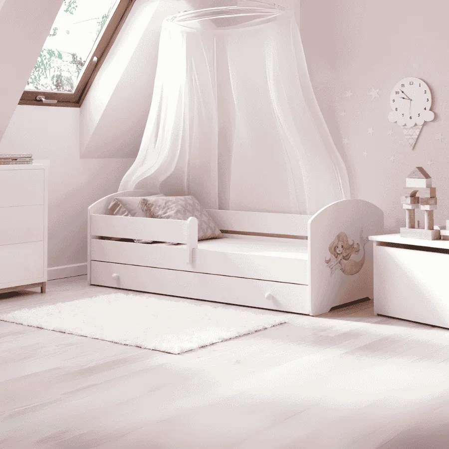 Cama infantil branca LUK sereia 140x70 com gaveta - colchão e estrado incluído