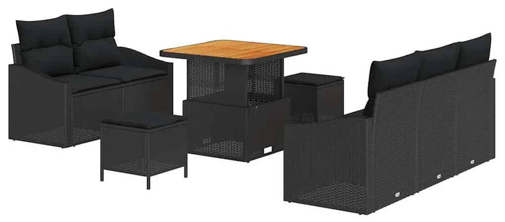 Conjunto de Sofá de Jardim com 8 Peças e Almofadas Pretas em Rattan Si