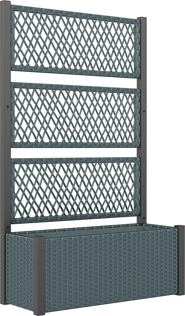 Floreira com Treliça Floreira Exterior Grande para Plantas Trepadeiras Vaso com Forro 90x35x148 cm Cinzento Escuro