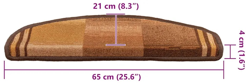 Tapetes de escada adesivos 15 pcs 65x21x4 cm castanho