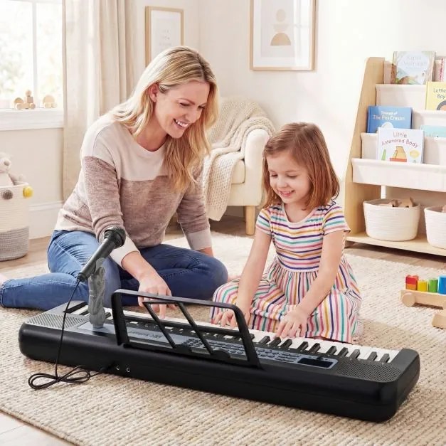 Teclado de piano de 61 teclas para crianças – Brinquedo musical, piano digital educativo com suporte ajustável, microfone e suporte para partituras pr