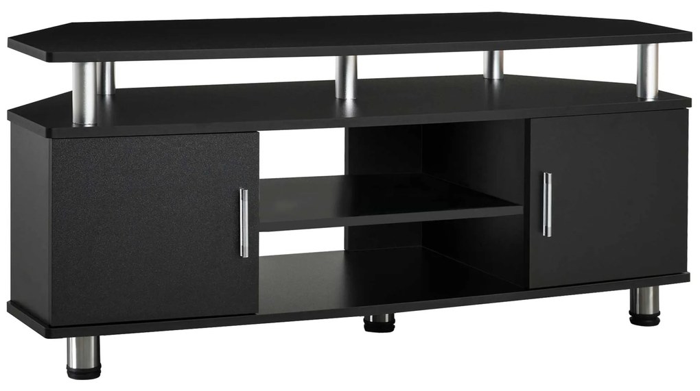 HOMCOM Móvel TV Madeira Banco TV para Televisão Até 55 Polegadas Armários com Portas e Compartimento Aberto 120x40x52 cm Preto | Aosom Portugal