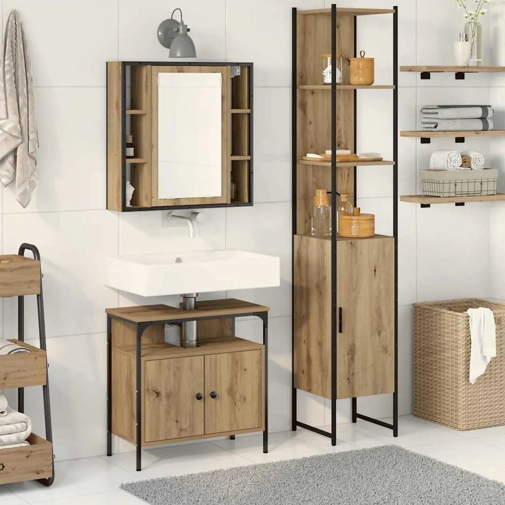 vidaXL Conjunto de Móveis para Banheiro 3 Peças - Carvalho Artisan em Madeira de Engenharia
