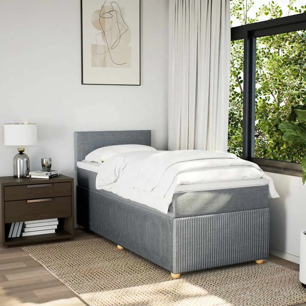 Cama com molas/colchão 90x200 cm tecido cinza-claro