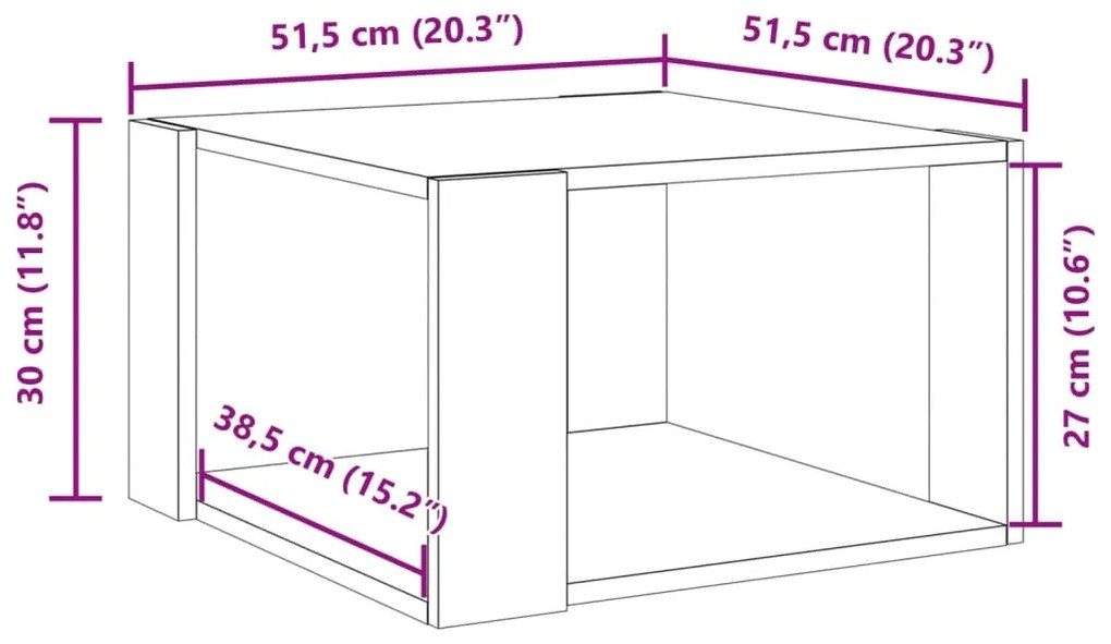 Mesa de centro 51,5x51,5x30 cm derivados de madeira branco