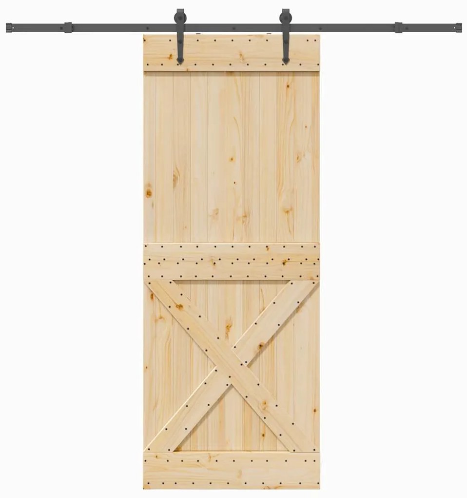 Porta de correr com ferragens 90x210 cm madeira de pinho maciça