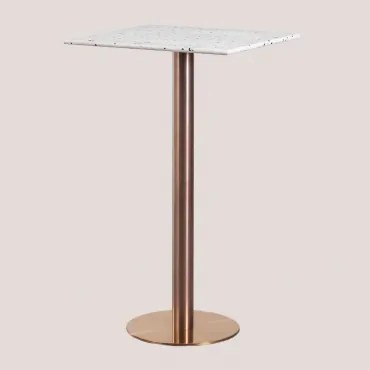 Mesa Alta De Bar Quadrada 60x60 Cm Em Terraço Malibu Terrazzo Marfim - Preto & Oro Rosa - Sklum