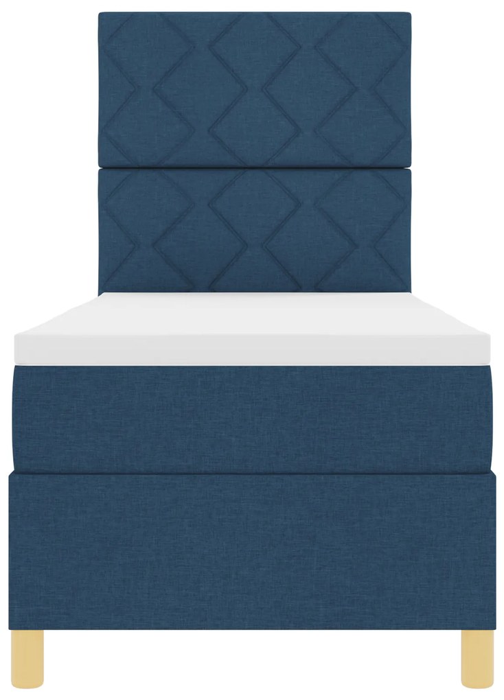 Cama Box Spring com Colchão e LED Azul 80x200 cm Tecido