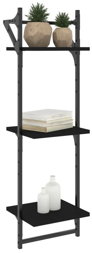 Estante 3 prateleiras parede c/ barras 2 pcs 30x25x100 cm preto