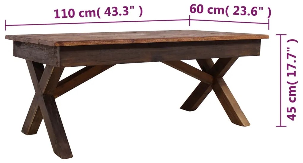 Mesa de centro 110x60x45 cm mistura de madeiras recicladas