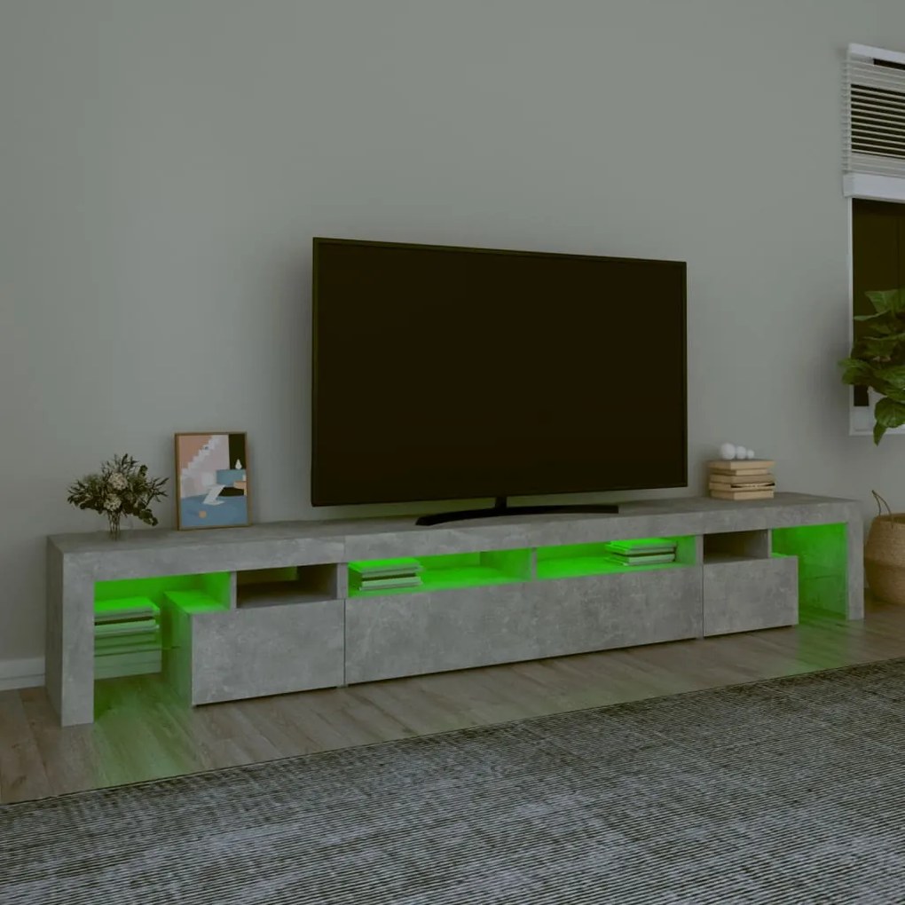 Móvel de TV com luzes LED 260x36,5x40 cm cinzento cimento