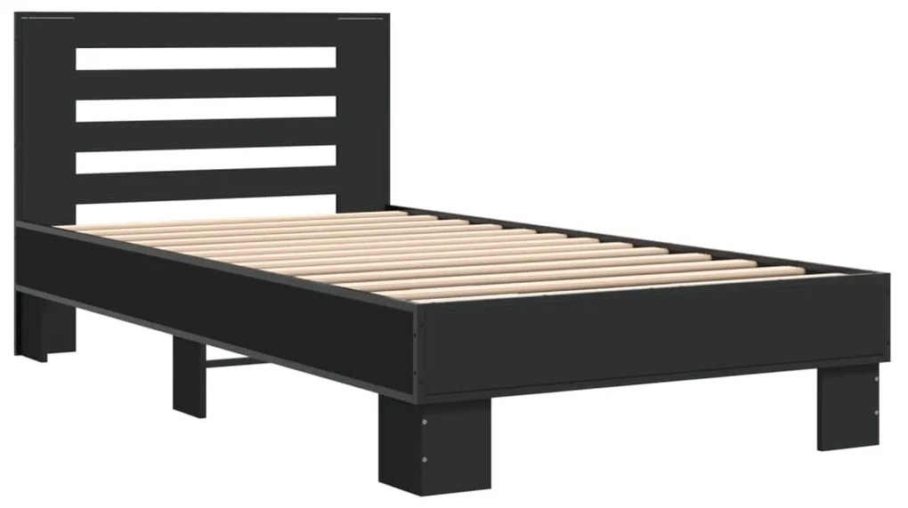 Estrutura de cama 90x190 cm derivados de madeira e metal preto