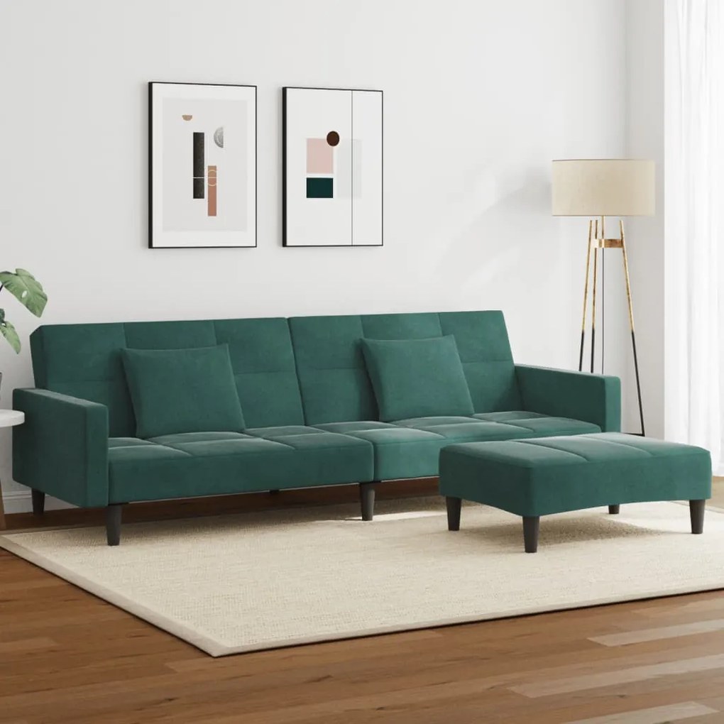 vidaXL Sofá-cama 2 lugares c/ apoio de pés veludo verde-escuro