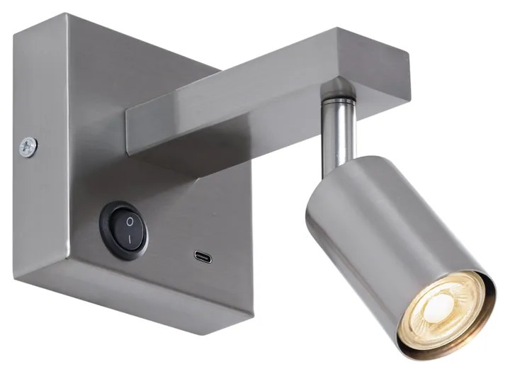 Candeeiro de Parede Moderno em Aço com USB-C Inclinável - Rex Moderno