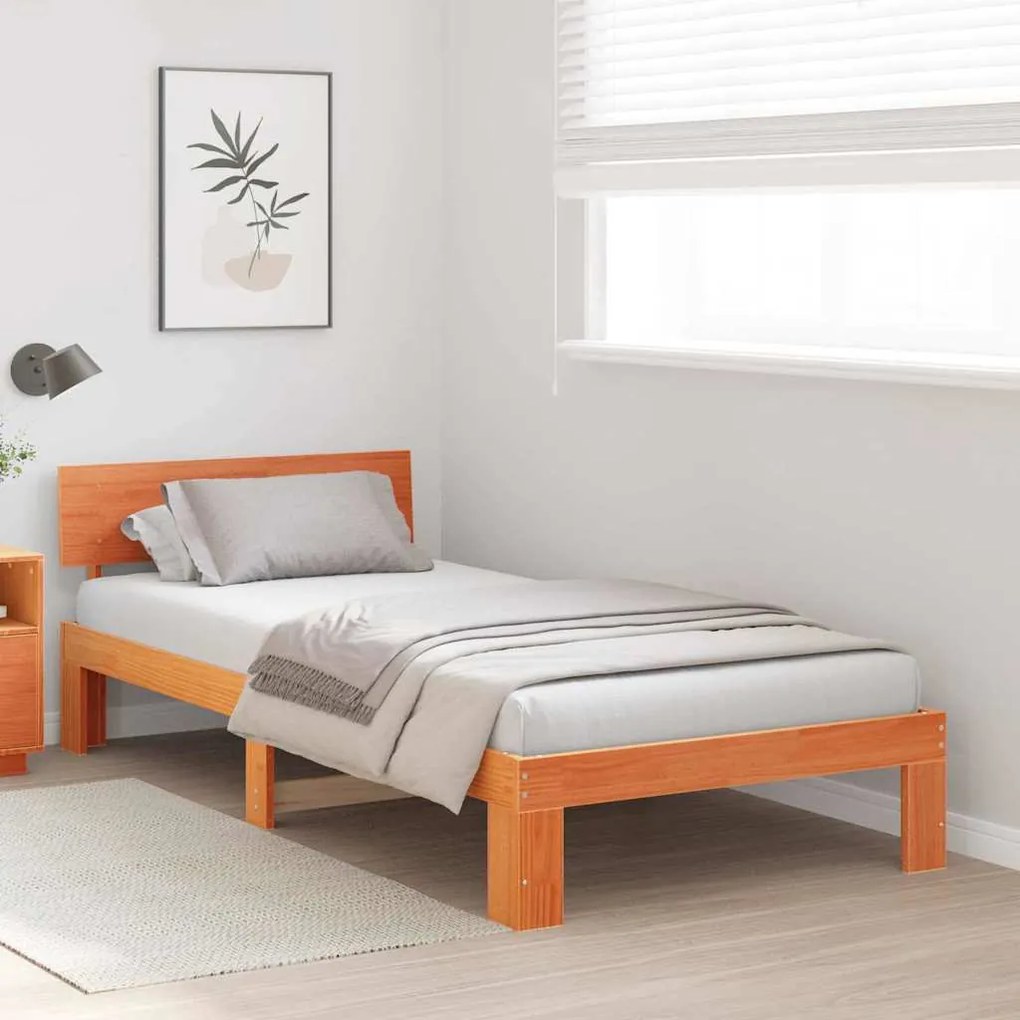 Estrado de Cama com Cabeceira Castanho 75x190 cm Madeira de Pinho Maci