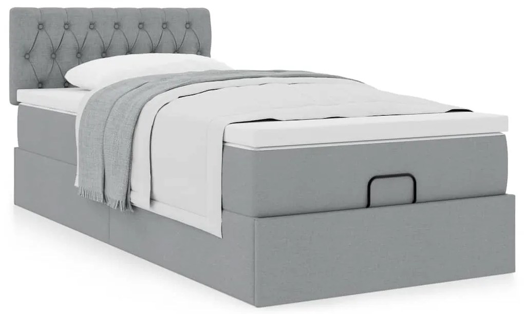 Cama otomana com colchão 90x200 cm tecido cinzento claro