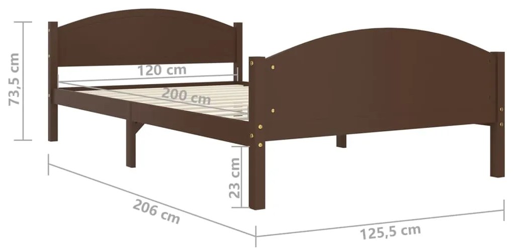 Estrutura de cama 120x200 cm pinho maciço castanho-escuro