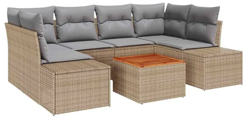 Conjunto de Sofás de Jardim com 7 Peças e Almofadas de Rattan Poliéste