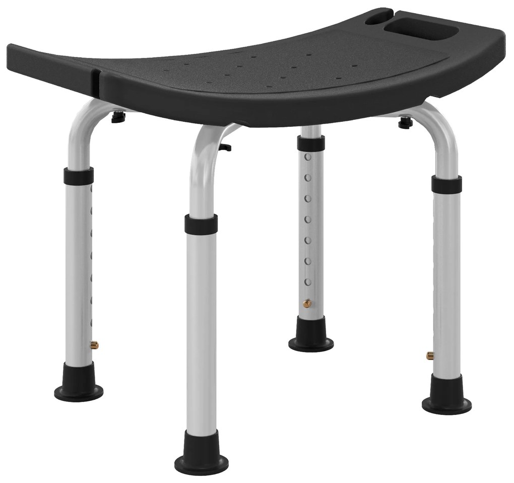 HOMCOM Banco de Duche com Altura Ajustável em 8 Posições com Base de Borracha Antiderrapante 50x36x39,5-56,5 cm Preto | Aosom Portugal