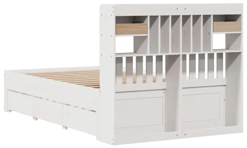 Cama com estante sem colchão 135x190 cm pinho maciço branco