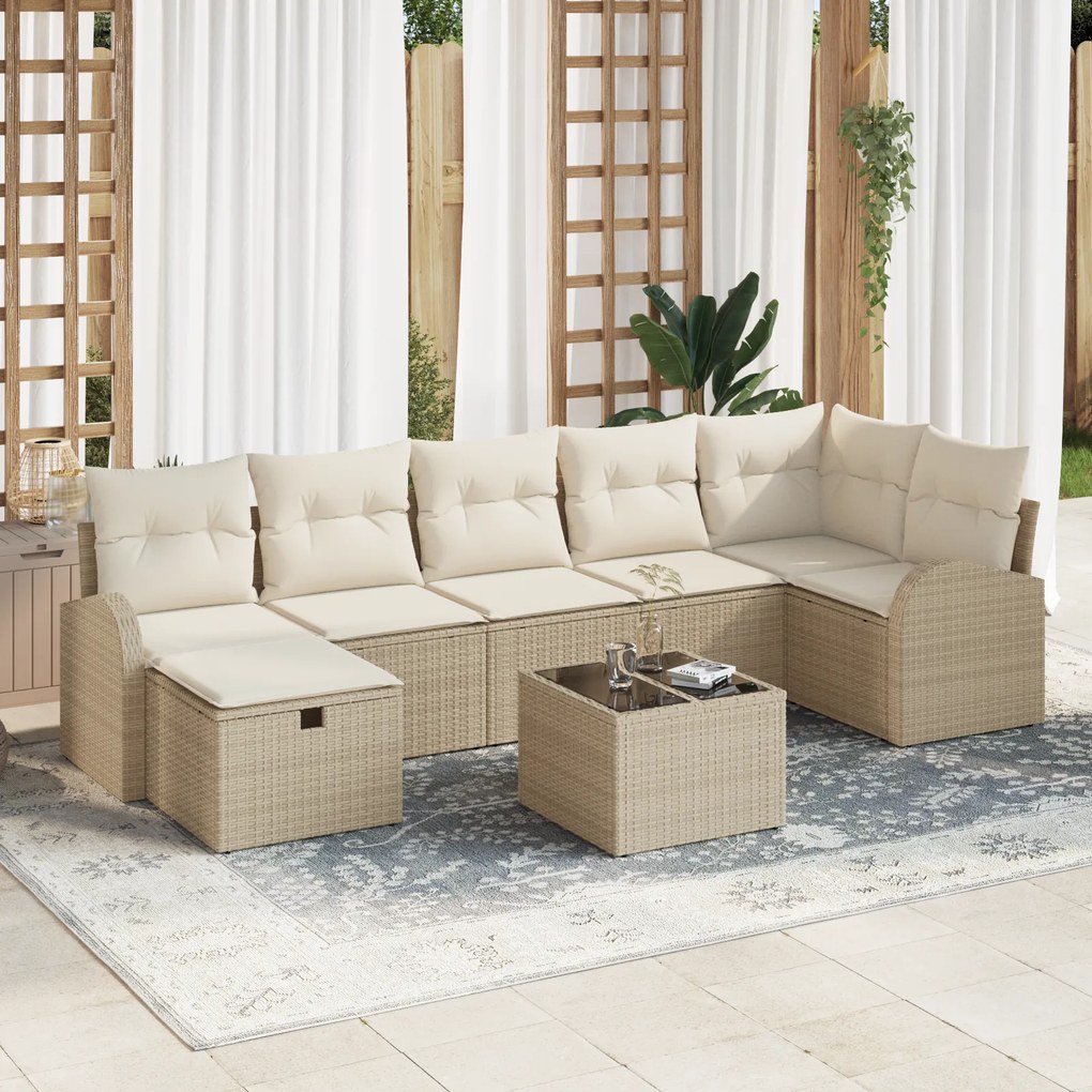Conjunto de Sofás de Jardim de 8 Peças com Almofadas Bege em Rattan Po