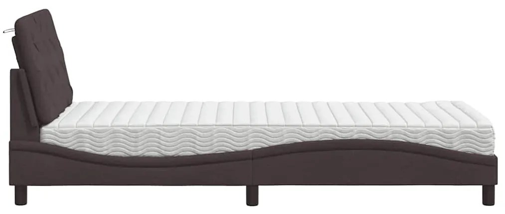 Cama com colchão 90x200 cm tecido castanho-escuro
