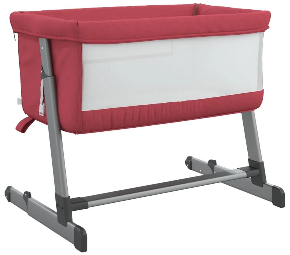Cama de bebé com colchão tecido de linho vermelho