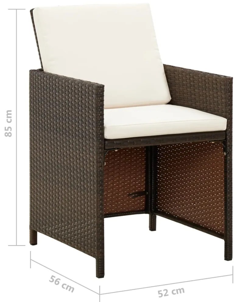 Cadeiras de jardim 4 pcs com almofadões vime PE castanho