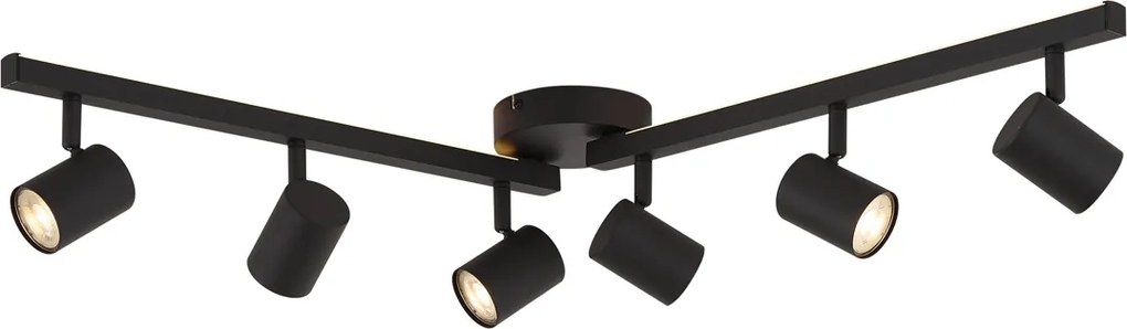 Foco de Teto Moderno Preto 6 Luzes GU10 50mm com Retroiluminação e Interruptor de 3 Posições - Back Up