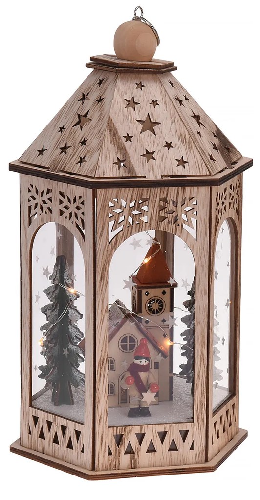 Farol Madeira Com Luzes Led 32CM