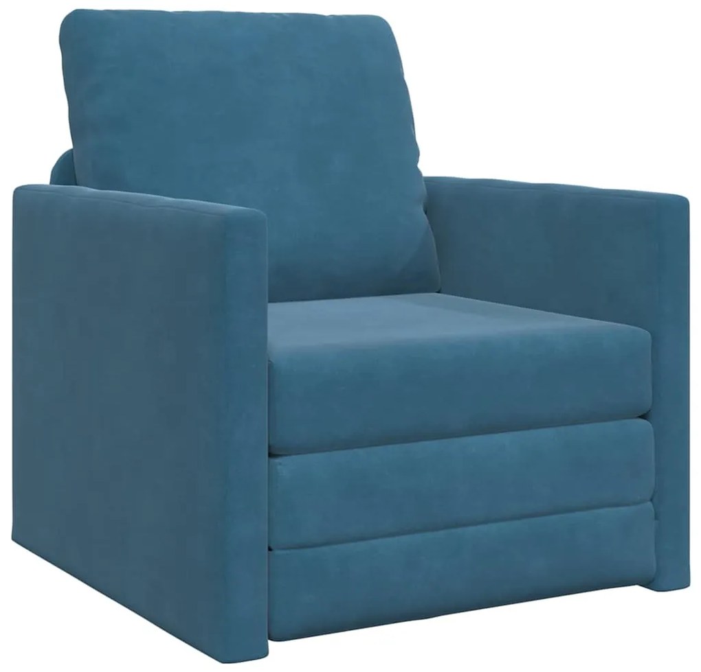 Sofá Cama 2 em 1 Azul 74x77x81 cm Veludo