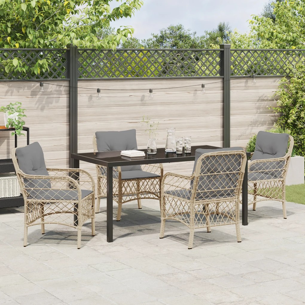Conjunto de Jantar Jardim com Almofadas Bege Poli Rattan