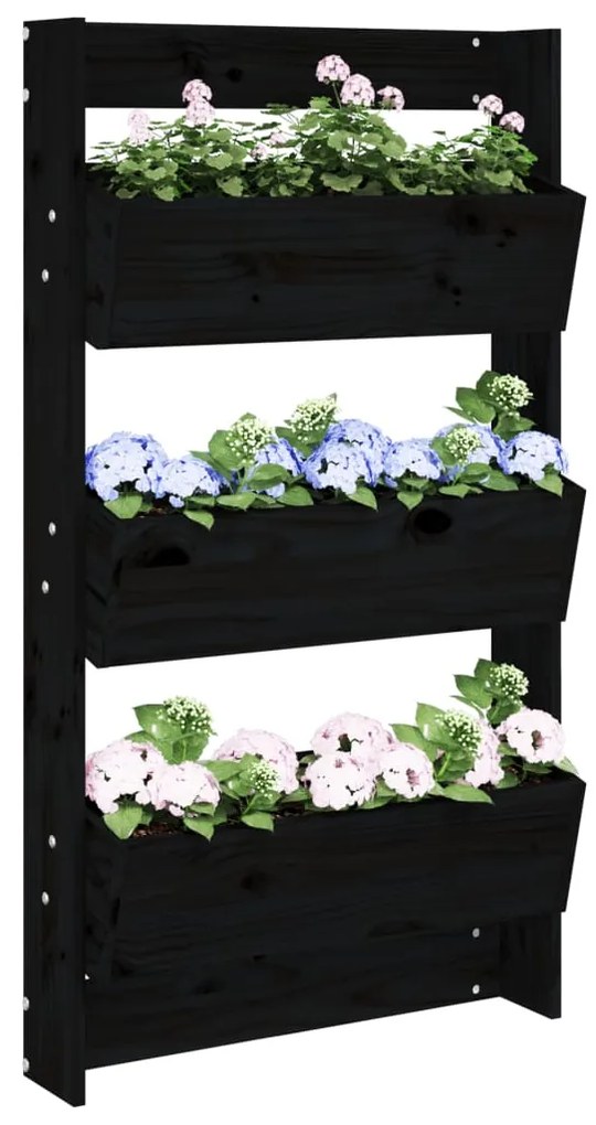 Floreira parede c/ 3 caixas 60x18,5x110cm pinho maciço preto