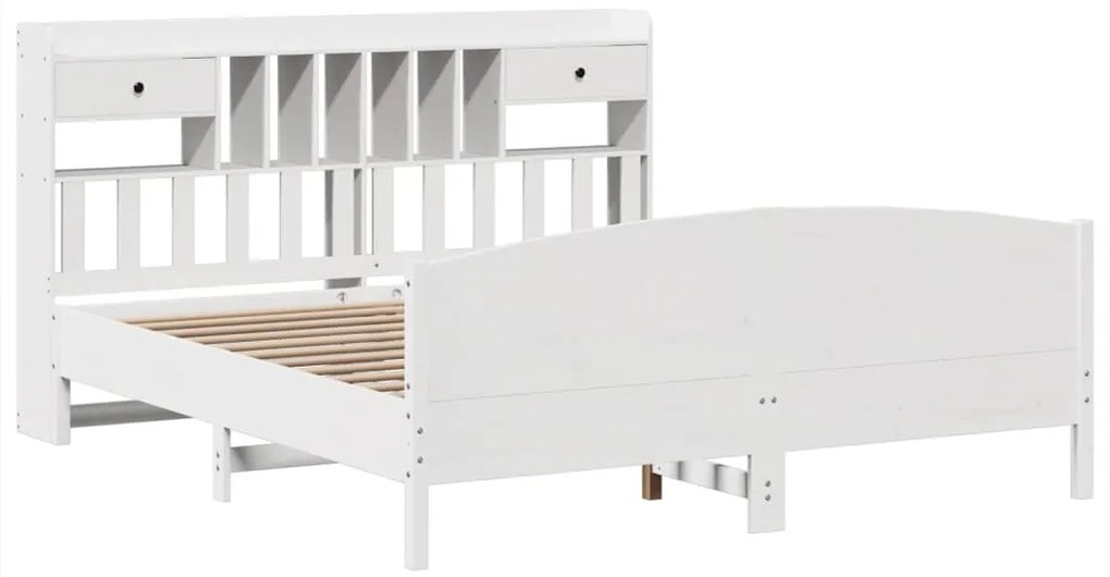Cama com estante sem colchão 200x200 cm pinho maciço branco