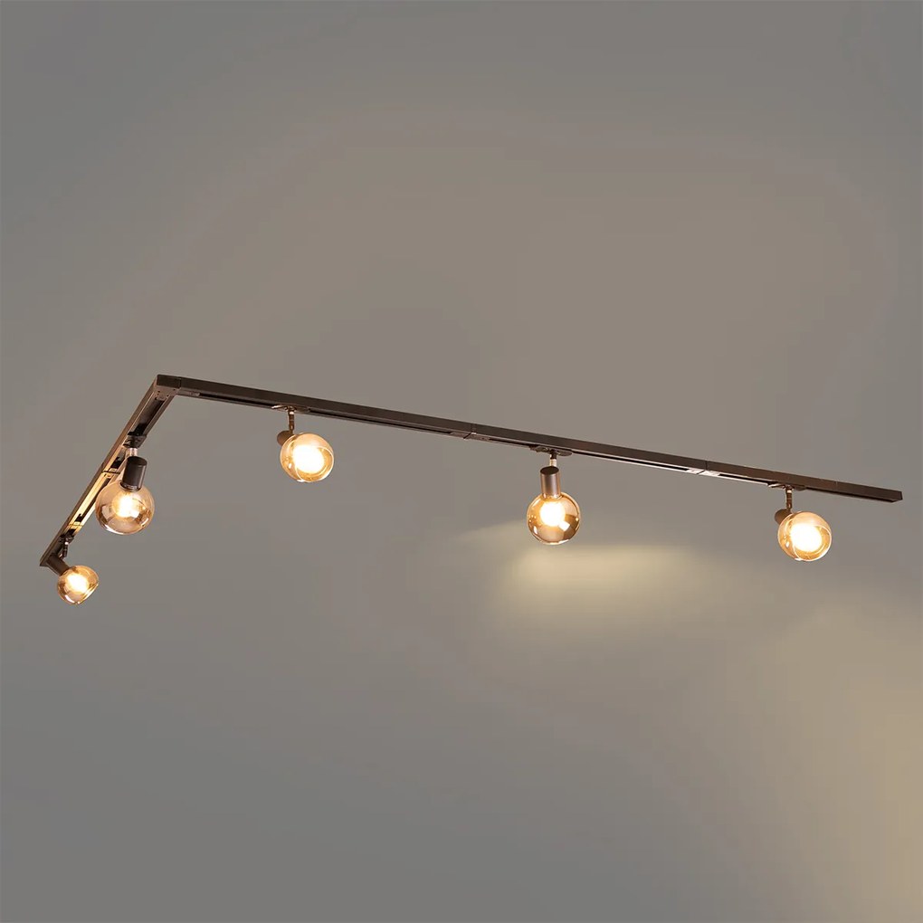Sistema de iluminação de trilho moderno com 5 focos pretos monofásicos - Iconic Lava