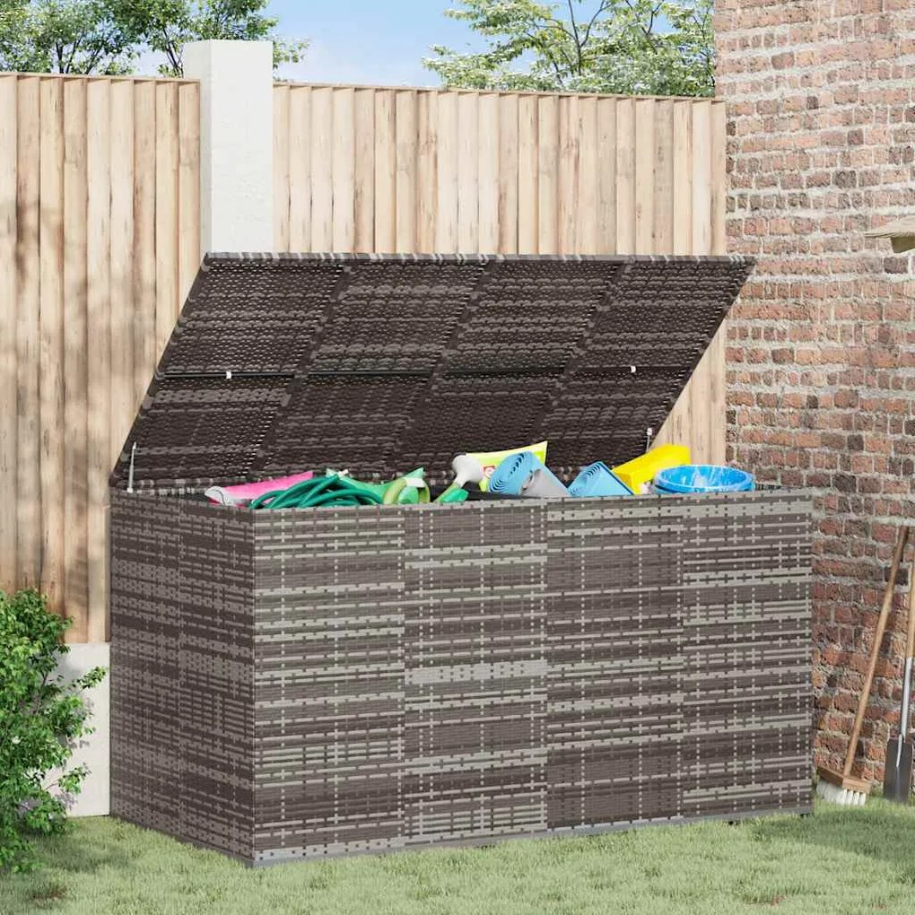 vidaXL Caixa para almofadões de jardim 194x100x103 cm vime PE cinzento