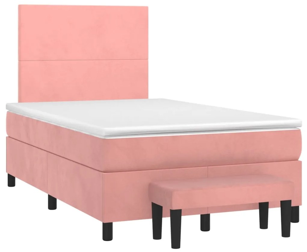 Cama boxspring com colchão 120x200 cm veludo rosa