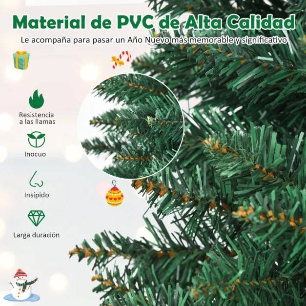 Árvore de Natal de 210 cm Agulhas de PVC Estrutura articulada Base metálica Decoração de casa escritório loja Verde