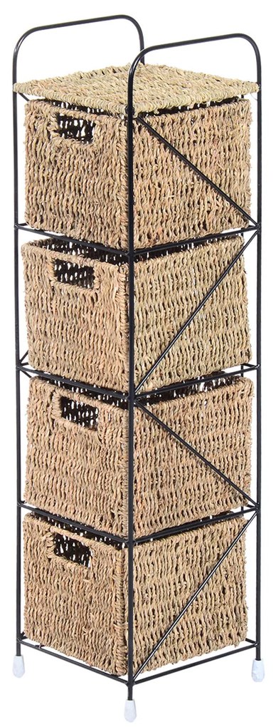 HomCom® Prateleira Cor Vime Natural e Preto Vime Metal 20x20x78cm