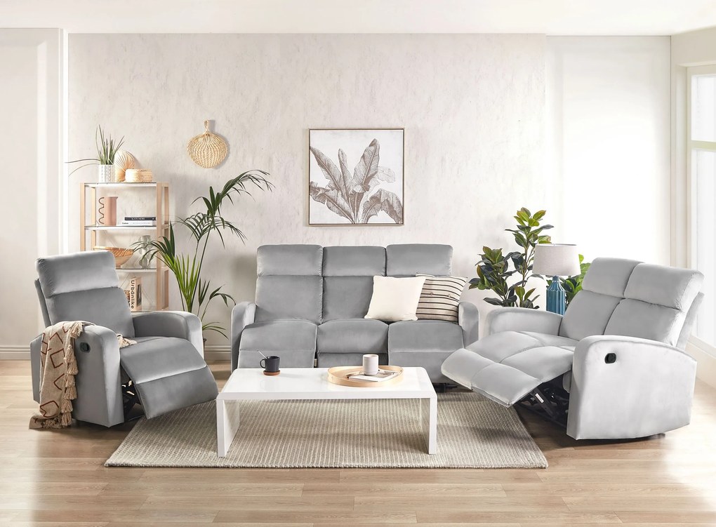 Conjunto de sofás com 6 lugares reclináveis elétricos em veludo cinzento claro VERDAL Beliani