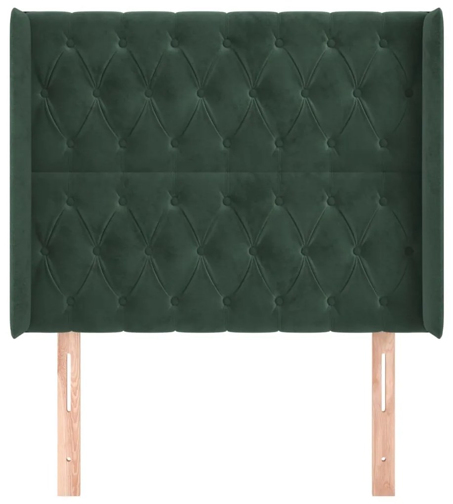 Cabeceira cama c/ abas veludo 93x16x118/128 cm verde-escuro