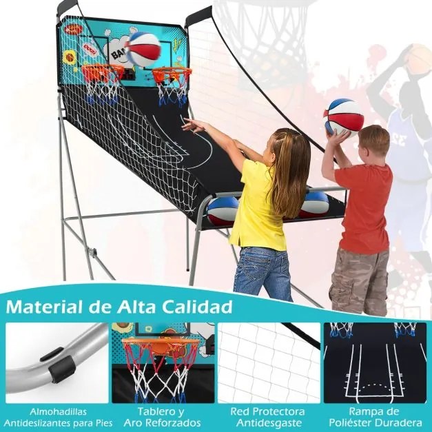 Máquina de basquetebol dobrável com Contador eletrónico e 8 jogos diferentes Turquesa