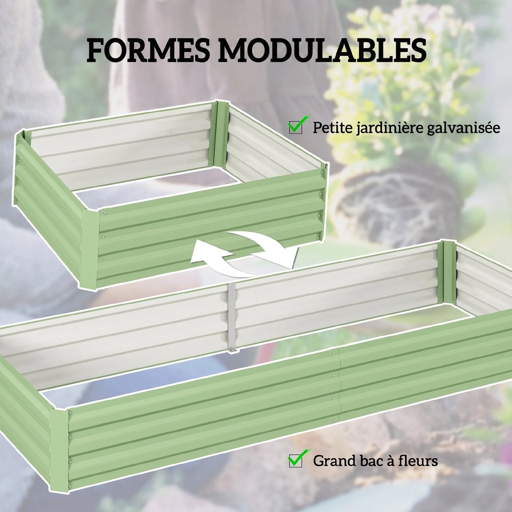 Floreira de Jardim Retangular, 241 x 905 x 30 cm, Chapa de Aço Ondulada, Verde-Claro